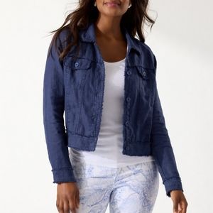 Tommy Bahama Women's Navy Blue Raw Hem Linen Jacket XL